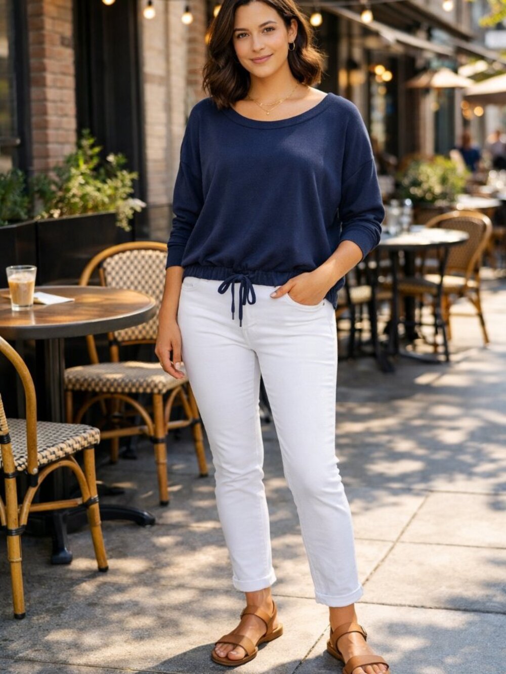 LAmade Navy Crewneck Drawstring Hem Sweater NWT Medium